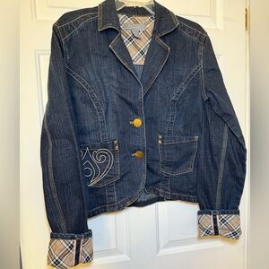 Anisette Denim Fitted Dark Wash Jacket XL Contrast Stitch Vintage Pockets Y2K